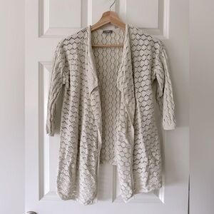 J.Jill Crochet Cream Open-Front Sweater